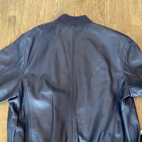 Saks Mens Navy Blue Leather Bomber - Picture 8 of 9